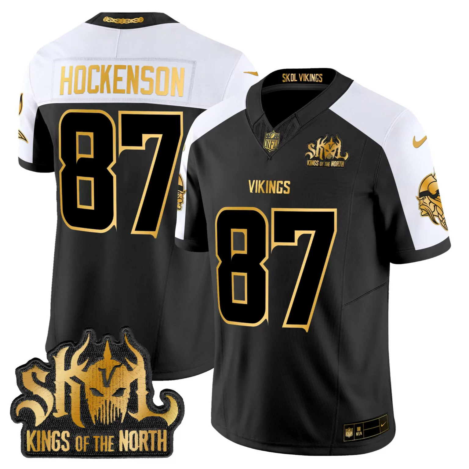 T.j. Hockenson 87 Vikings Jersey Black Skol Kings Of The North Men Alternate Split Design