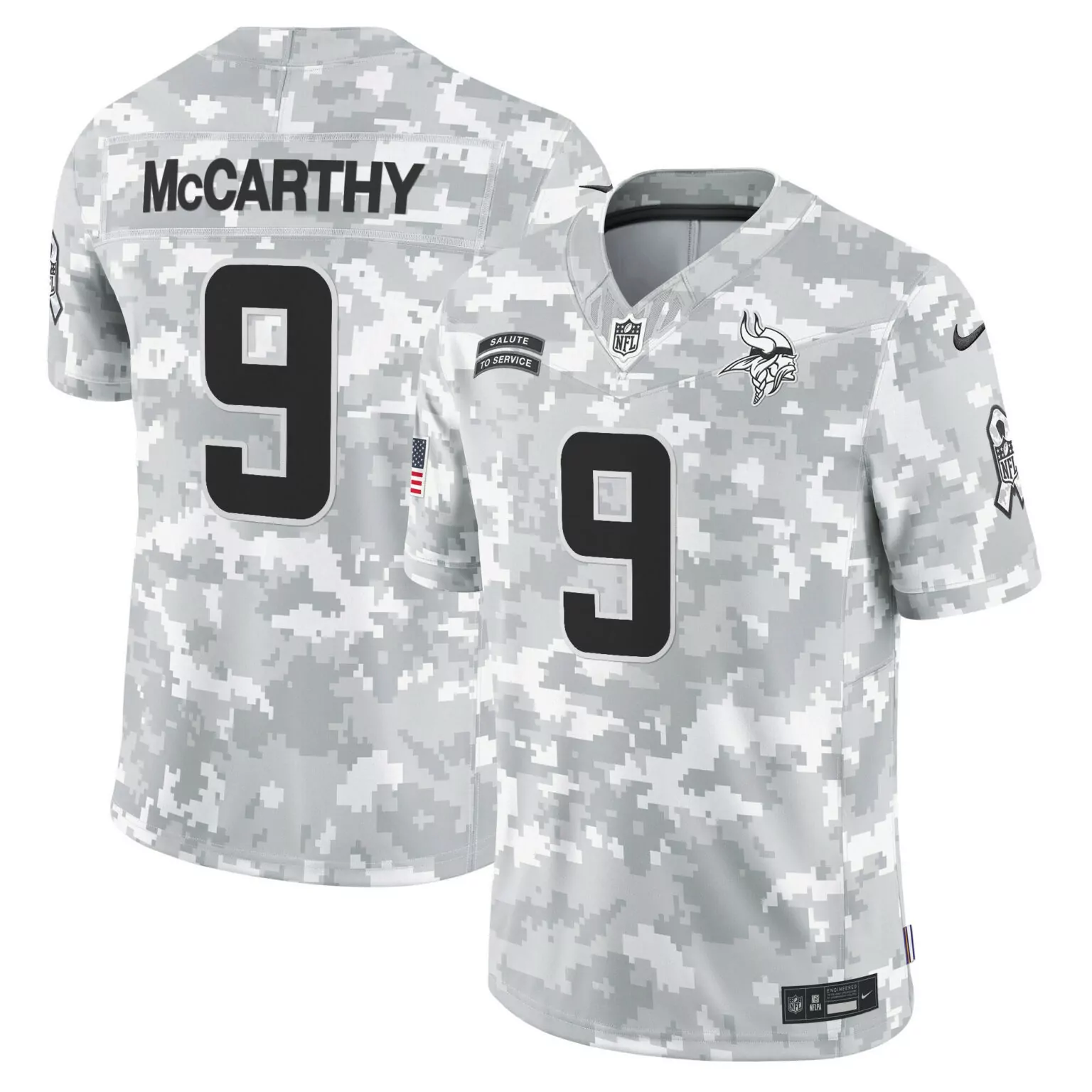 Mccarthy 9 Minnesota Vikings Jersey Grey Salute To Service American Flag Nflpa Men