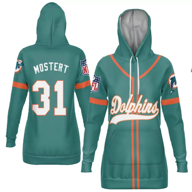 Raheem Mostert 31 Miami Dolphins Jersey Teal Women Hoodie Split Design Orange White