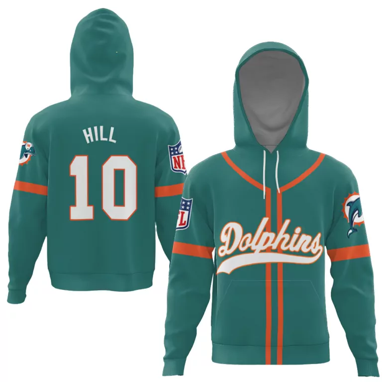 Tyreek Hill 10 Dolphins Jersey Teal Men Hoodie Orange White Throwback