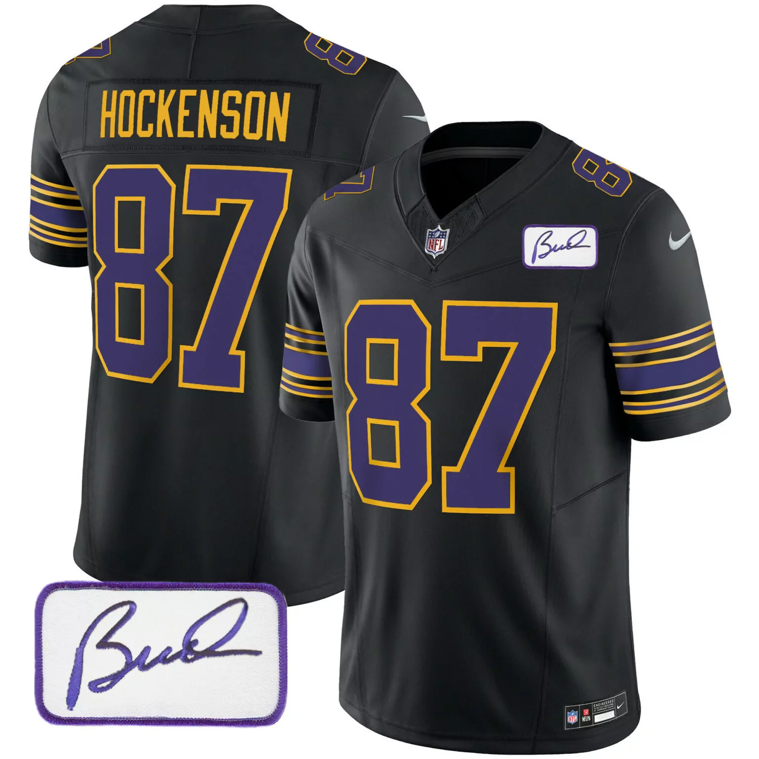 T.j. Hockenson 87 Jersey Black Minnesota Vikings Autograph Men Alternate Purple Gold