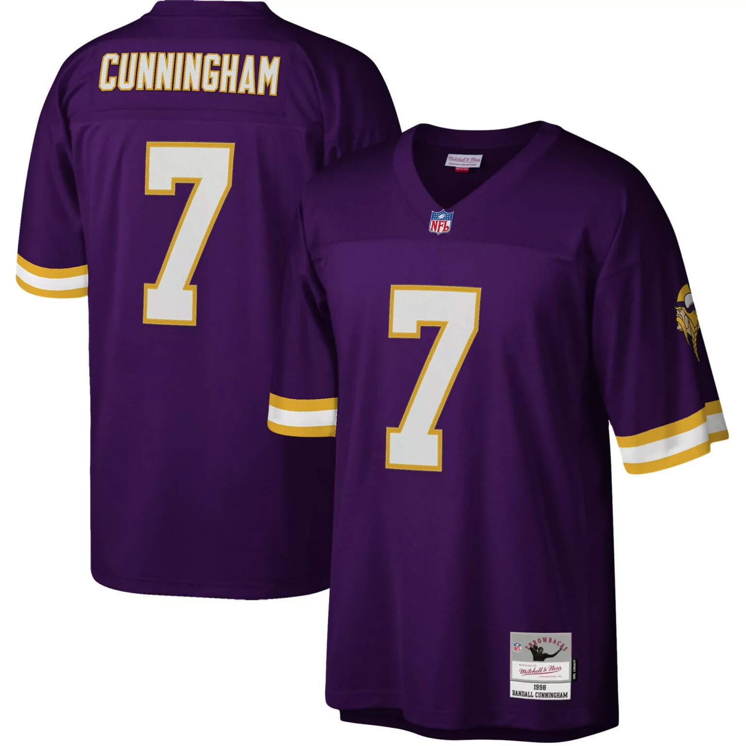 Randall Cunningham 7 Jersey Purple Throwback Minnesota Vikings Men Player White Gold
