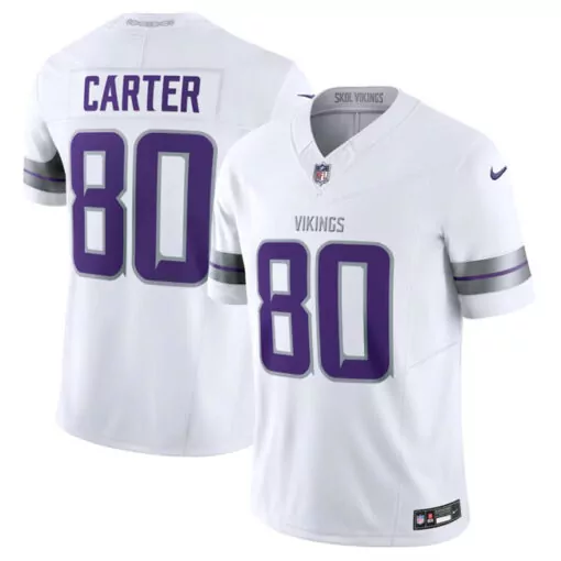 Cris Carter 80 Vikings Jersey White Men Player Alternate Purple Gray Limited Stitched