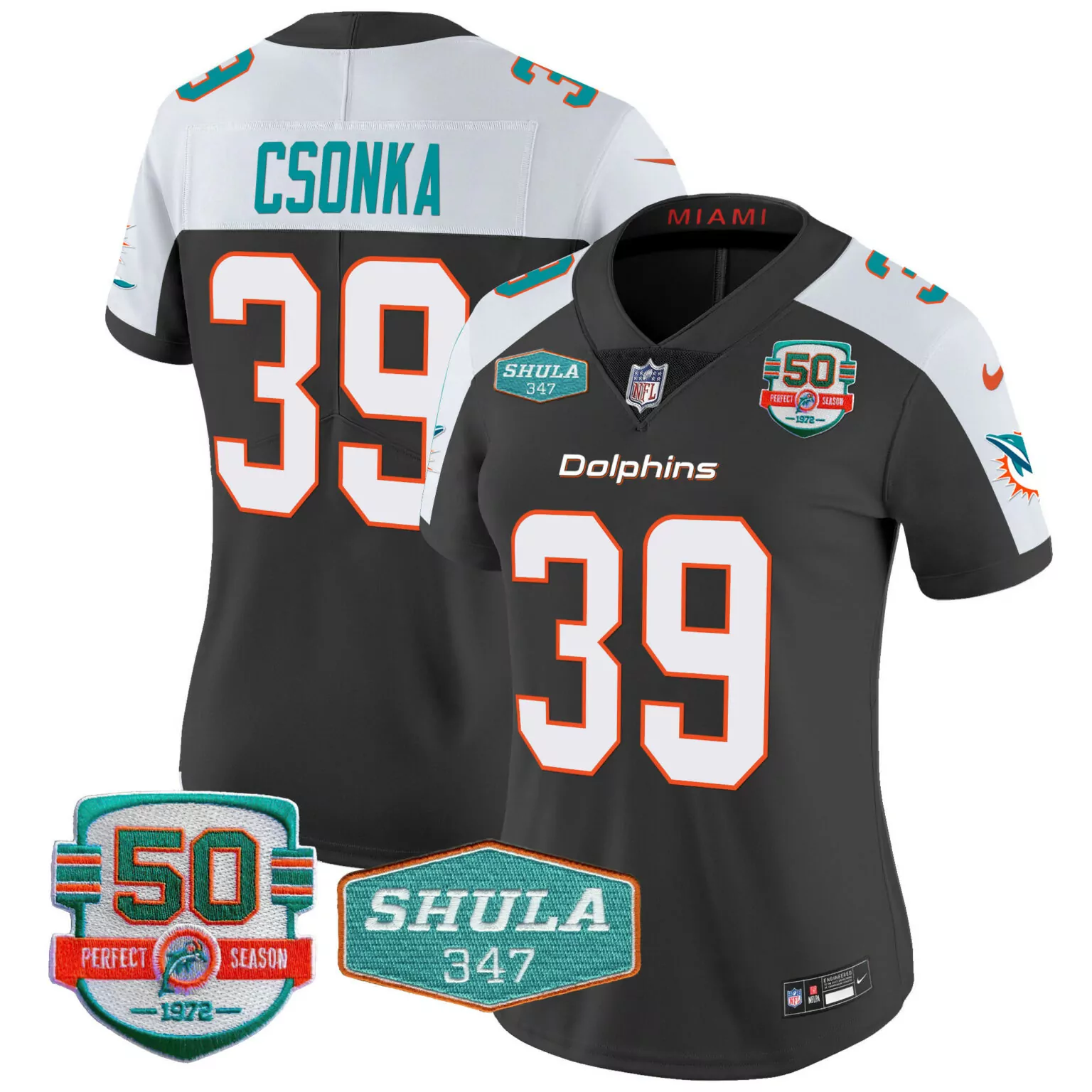 Larry Csonka 39 Dolphins Jersey Black Perfect Season 50th Shula 347 1972 Men NFL