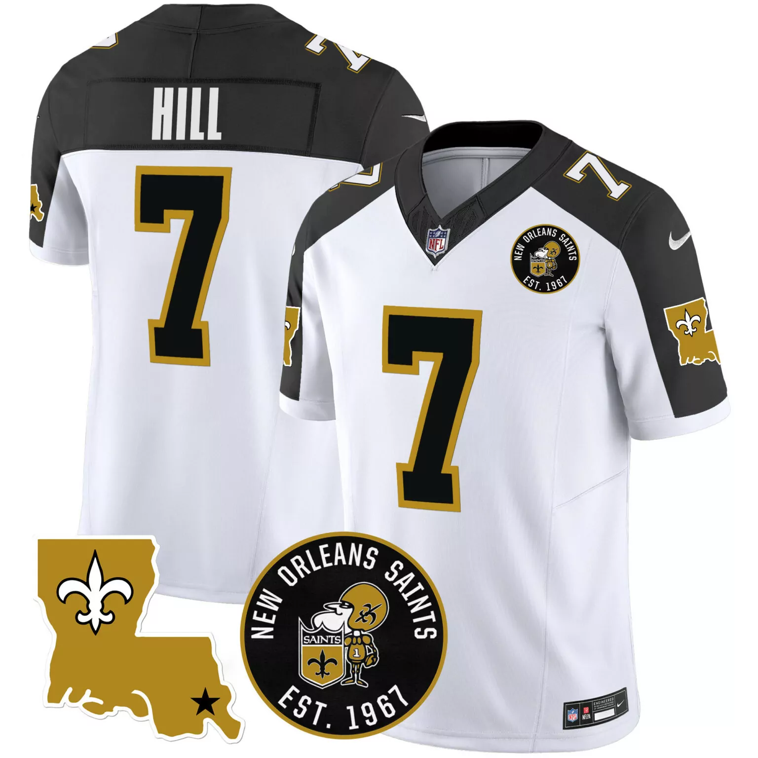 Taysom Hill 7 New Orleans Saints Jersey White Louisiana Shape Fleur-de-lis Men American