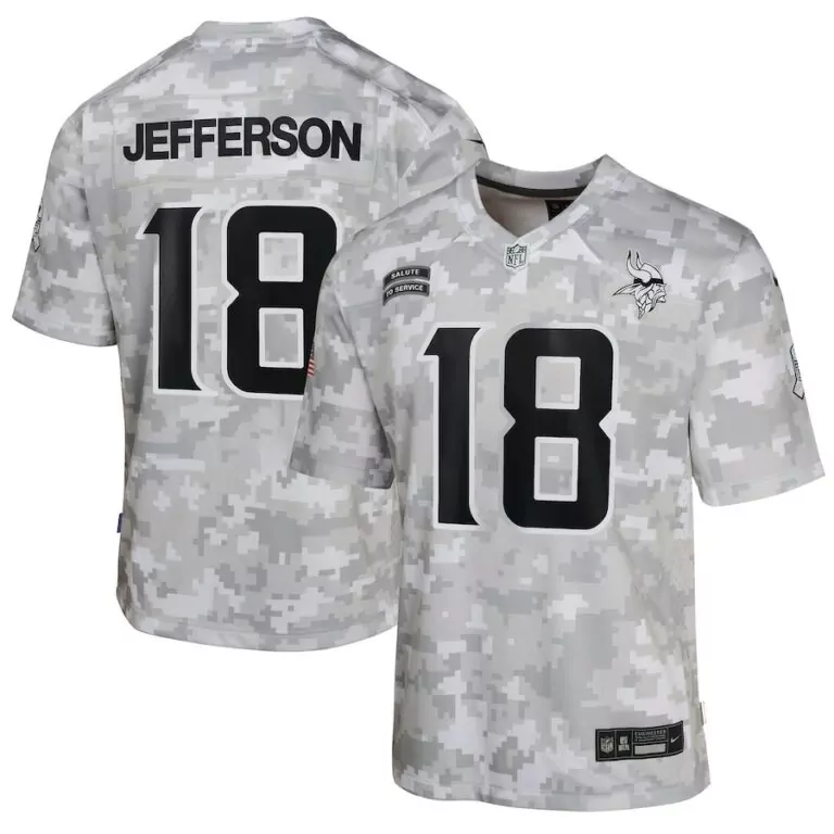 Justin Jefferson 18 Jersey White Minnesota Vikings Salute To Service Men NFL Alternate