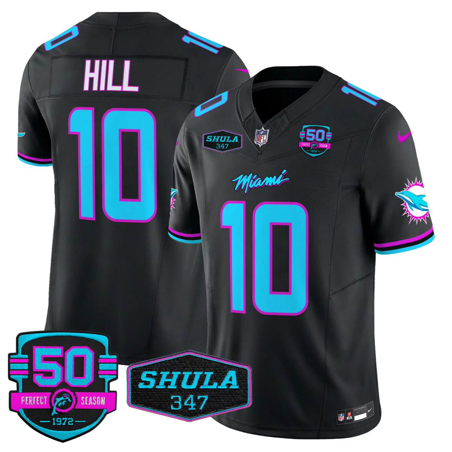 Tyreek Hill 10 Miami Dolphins Jersey Black Throwback 50 Perfect Season 1972 Shula 347 2022