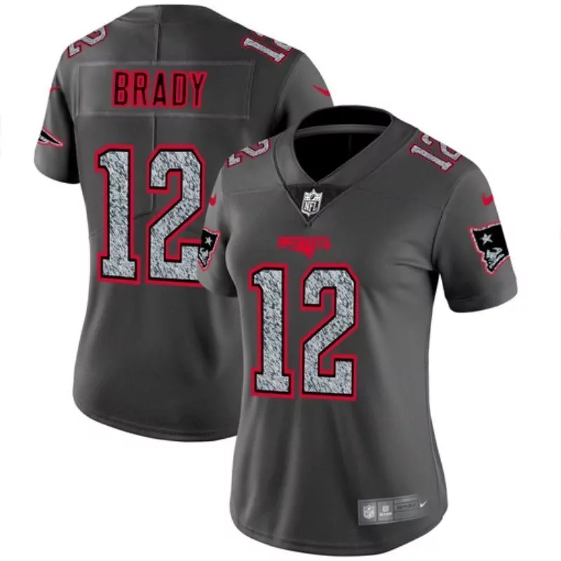 Tom Brady 12 New England Patriots Jersey Gray Women Player Alternate Red Silver Limited