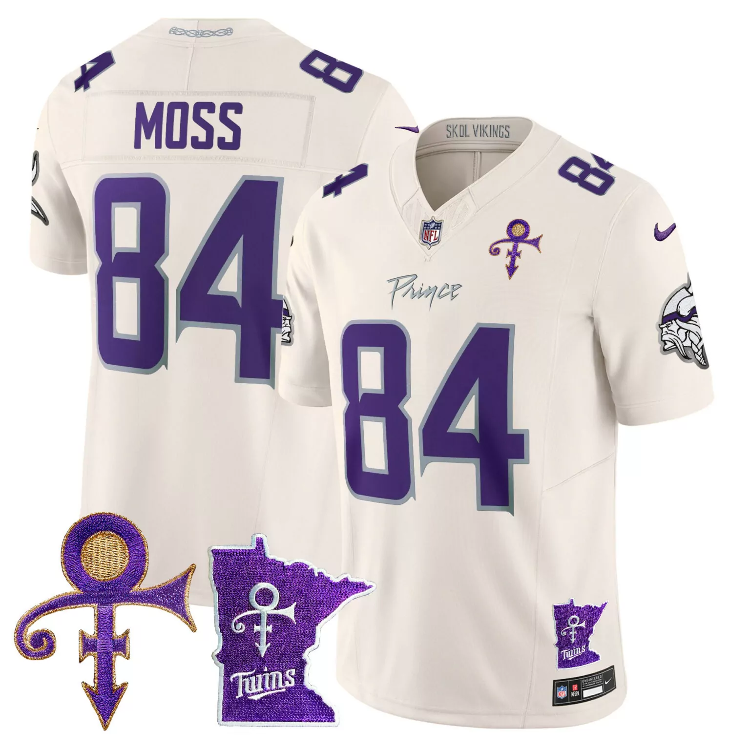 Randy Moss 84 Minnesota Vikings Jersey White Prince Tribute Symbol 2023 Men NFL Alternate