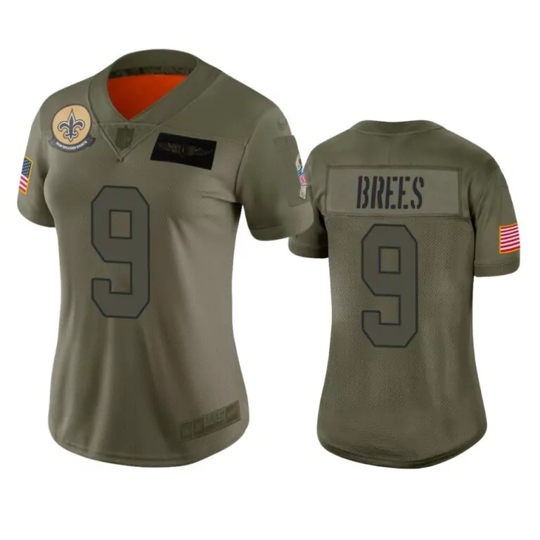 Drew Brees 9 New Orleans Saints Jersey Olive Green Salute To Service Us Flag Men