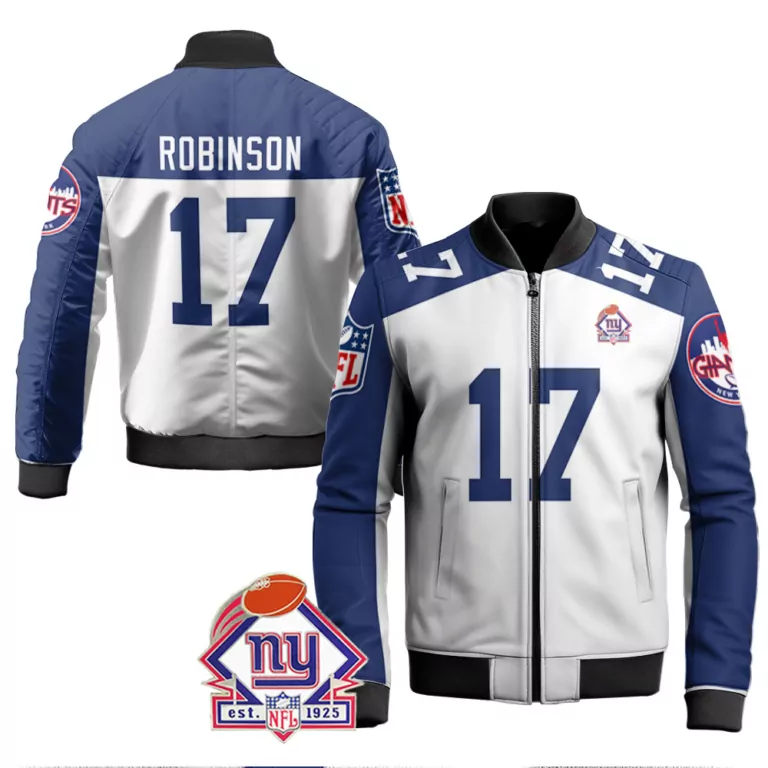 Wandale Robinson 17 Jersey White New York Giants NY Men Bomber Jacket Blue Dark Vapor