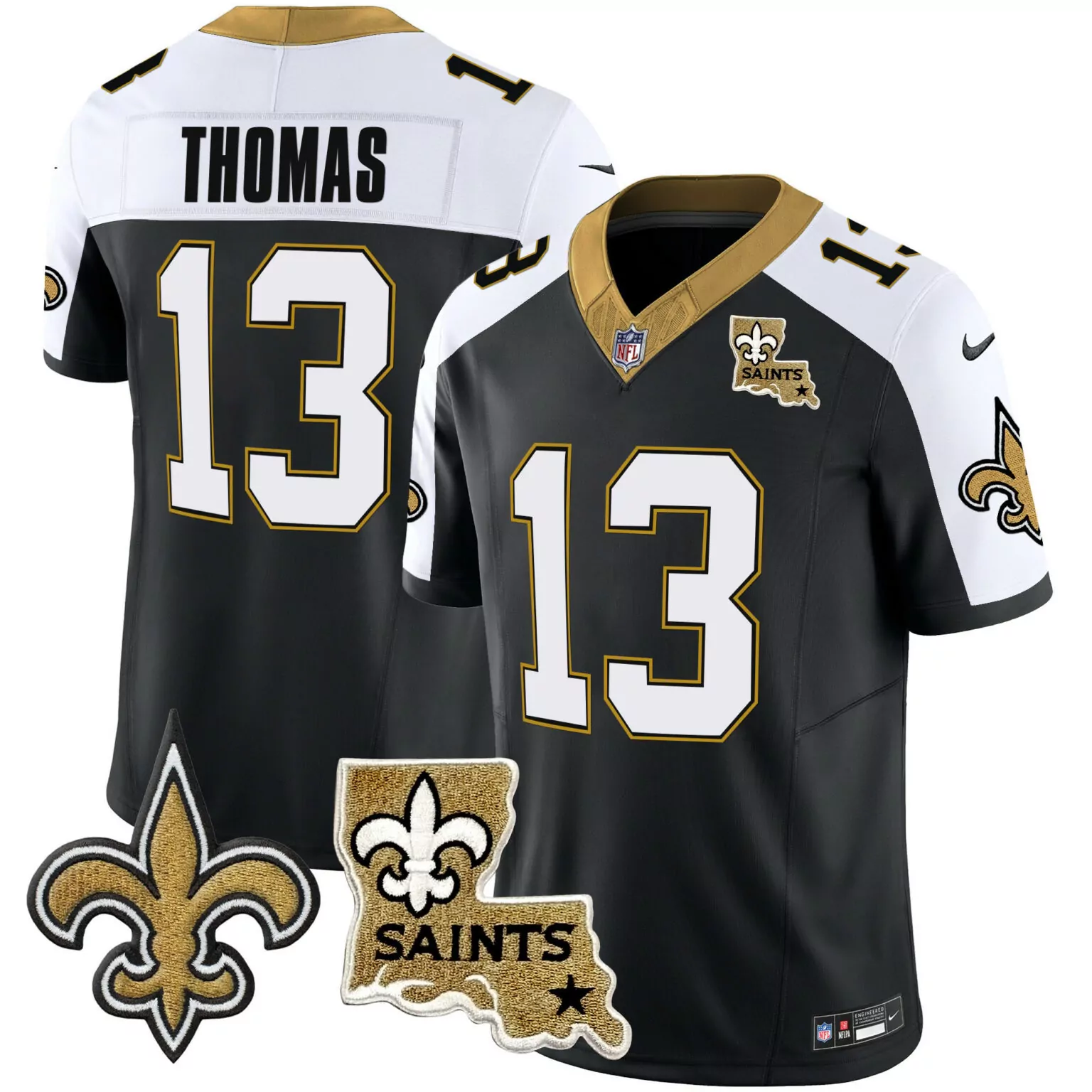 Michael Thomas 13 Jersey Black New Orleans Saints Louisiana Fleur-de-lis Men White