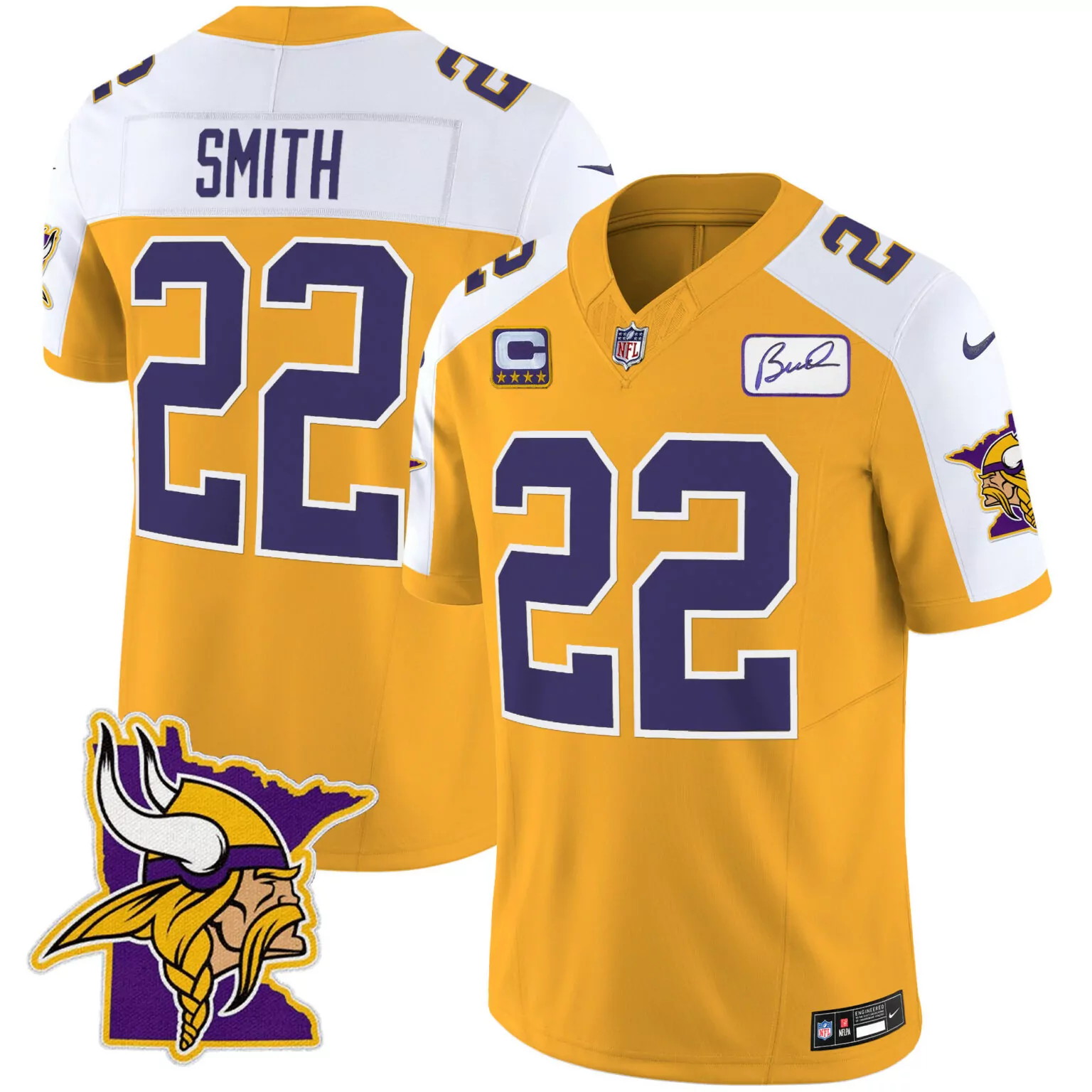 Harrison Smith 22 Vikings Jersey Yellow Kirk Cousins Captain Men Player White Purple