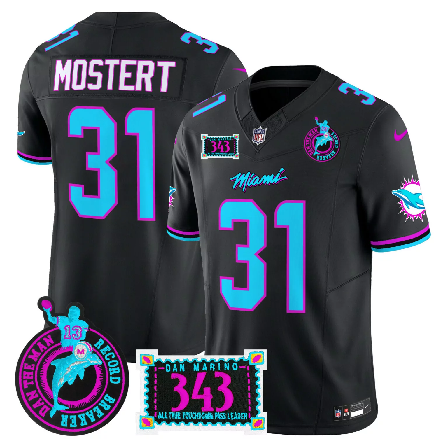 Raheem Mostert 31 Miami Dolphins Jersey Black Aqua And Pink Wave Dan Man Record Breaker