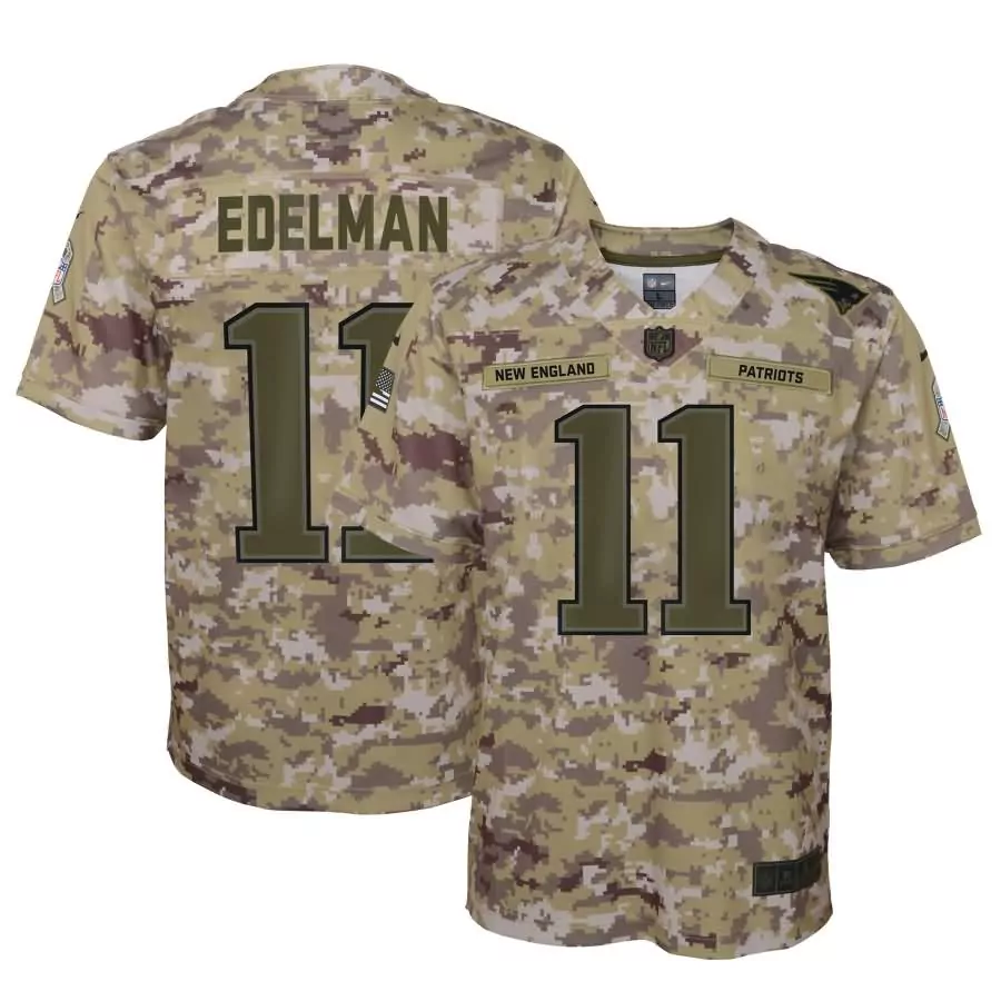 Julian Edelman 11 Jersey Tan Salute To Service New England Patriots American Flag