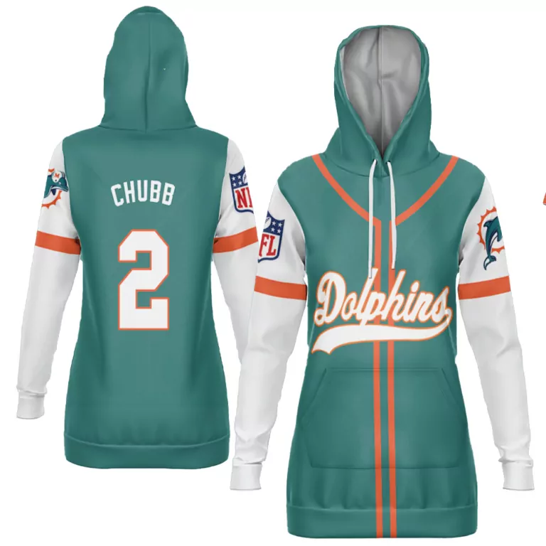 Chubb 2 Dolphins Jersey Teal Women Hoodie White Orange Throwback Alternate
