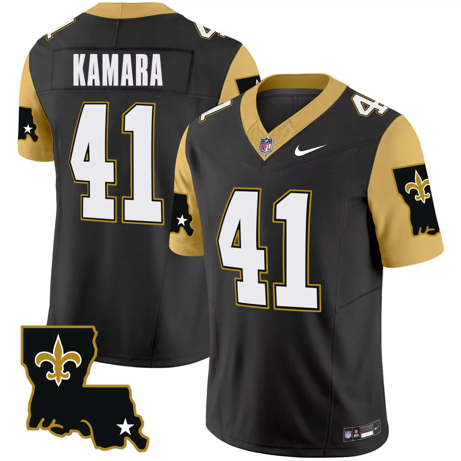 Alvin Kamara 41 Jersey Black New Orleans Saints Nflpa Men Game Alternate Split Design