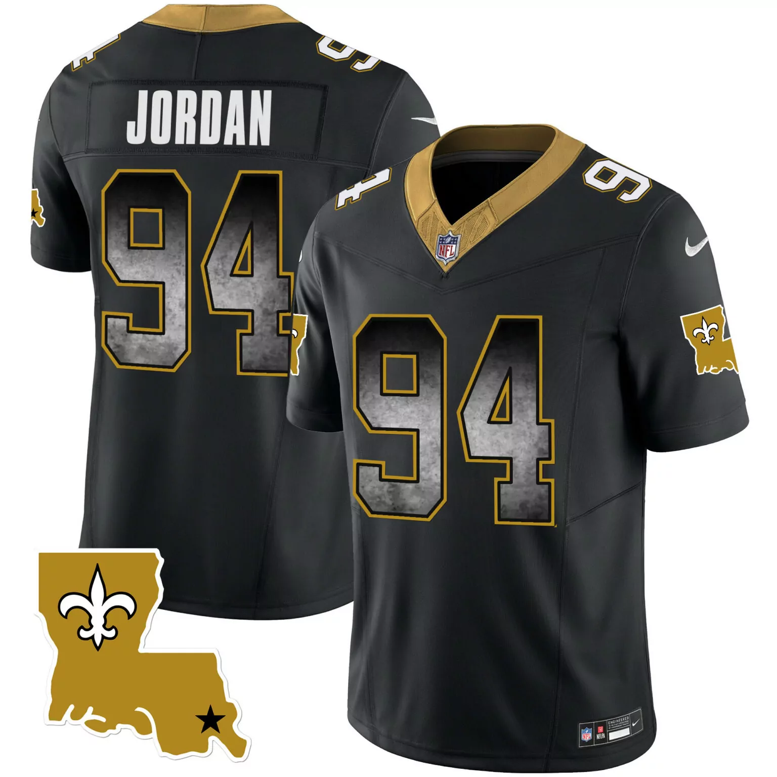 Jordan 94 New Orleans Saints Jersey Black Nflpa Men Replica Gold White Legacy All