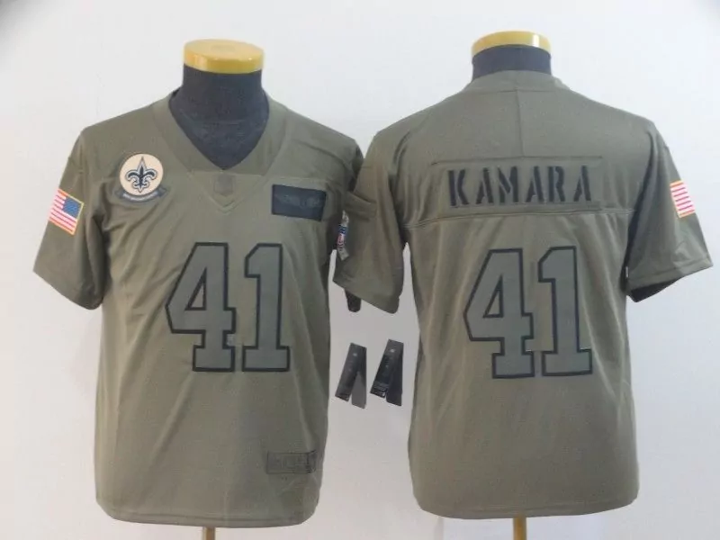 Alvin Kamara 41 Jersey Olive Green New Orleans Saints Us Flag Men Alternate Dark Grey