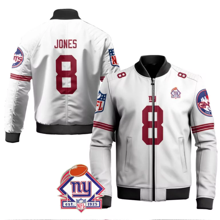 Daniel Jones 8 New York Giants Jersey White Standard Men Bomber Jacket Red Blue Vapor