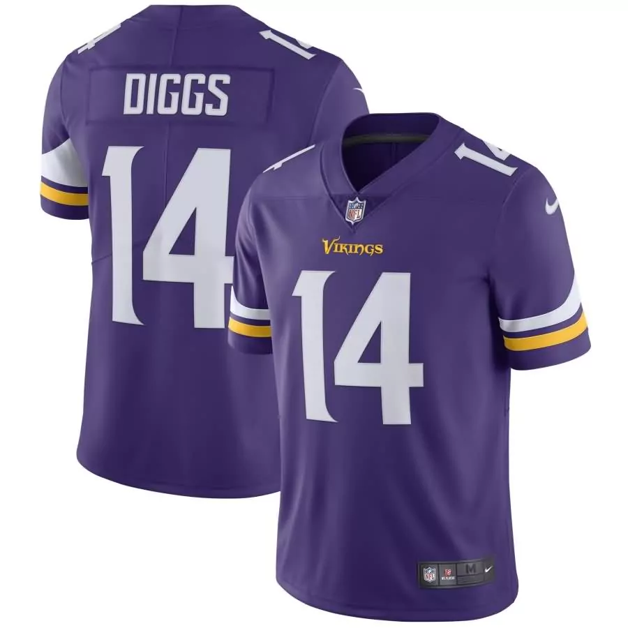 Stefon Diggs 14 Vikings Jersey Purple Men Replica White Yellow Vapor Limited