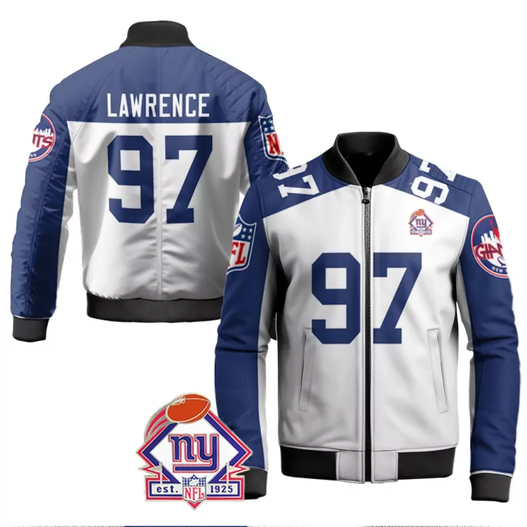 Dexter Lawrence 97 Jersey White New York Giants Men Bomber Jacket Blue Vapor Limited