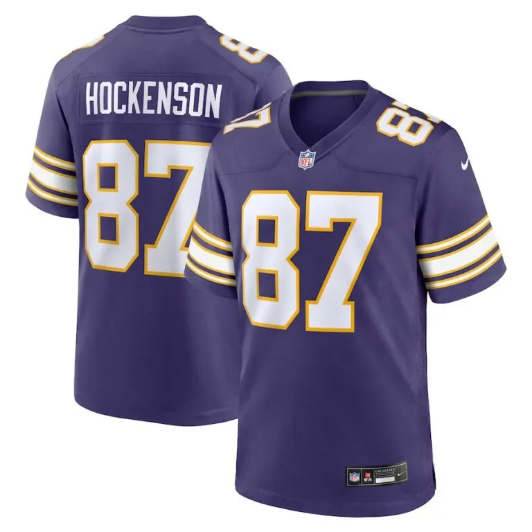 T.j. Hockenson 87 Jersey Purple Minnesota Vikings Men NFL White Gold Classic Game