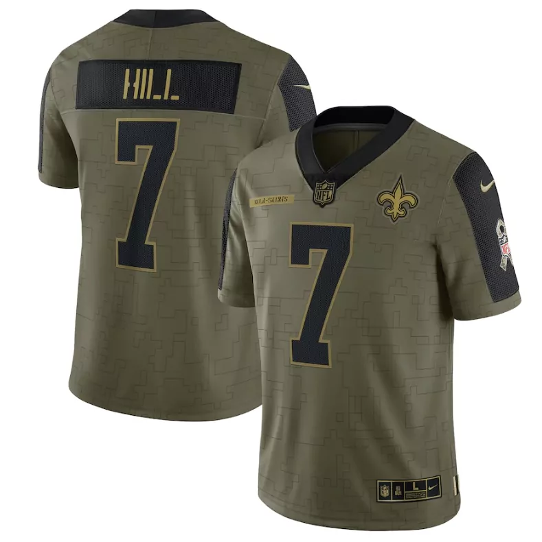 Taysom Hill 7 Saints Jersey Olive Green Salute To Service Men Game Alternate Custom Design