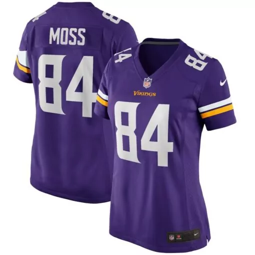 Randy Moss 84 Vikings Jersey Purple Women Player White Yellow Game Retired
