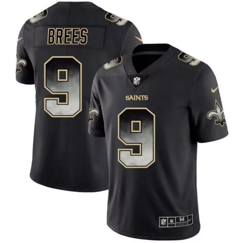 Drew Brees 9 Saints Jersey Black Men Player Gold Grey Vapor