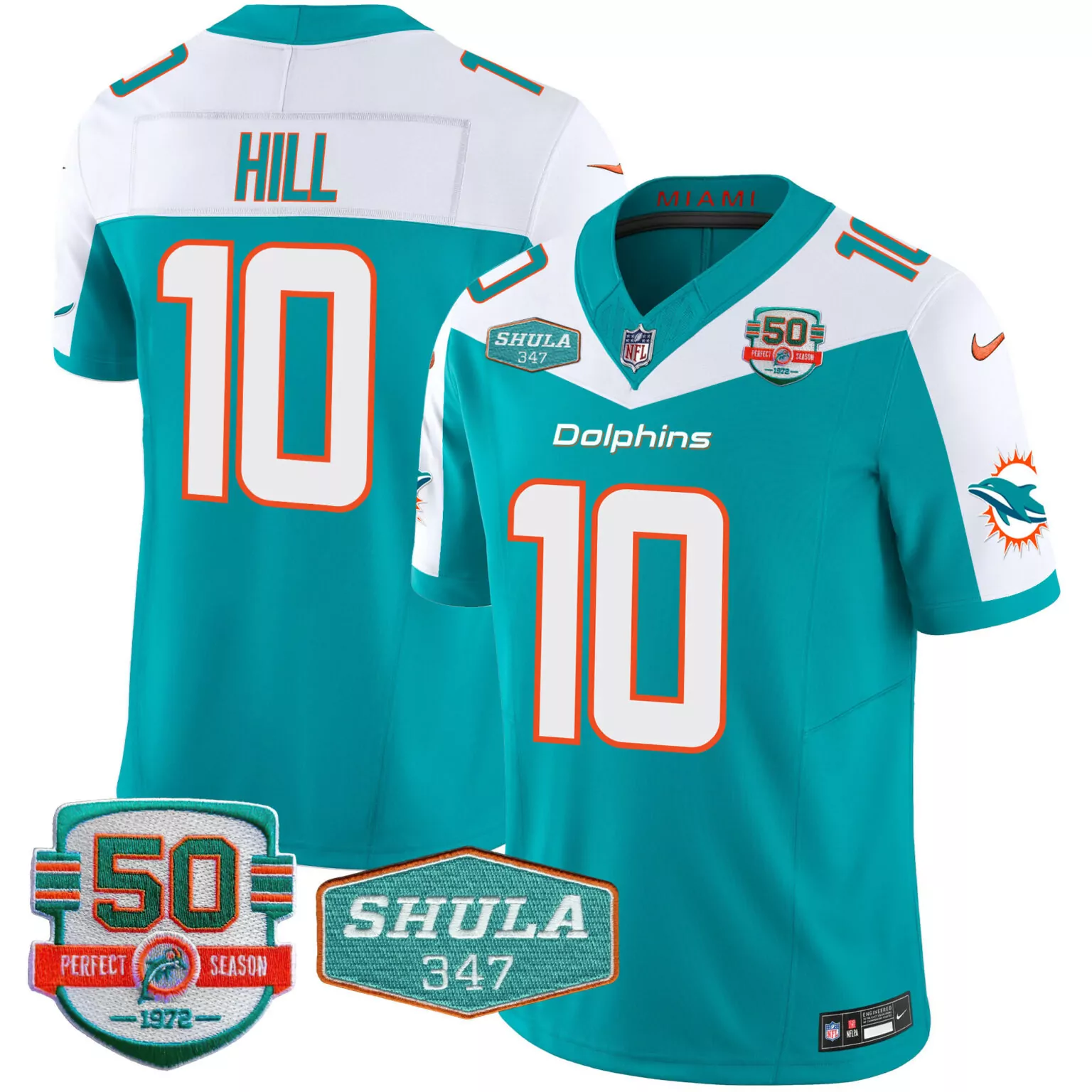 Tyreek Hill 10 Miami Dolphins Jersey Teal Perfect Season 50th Anniversary 50 1972 Shula 347