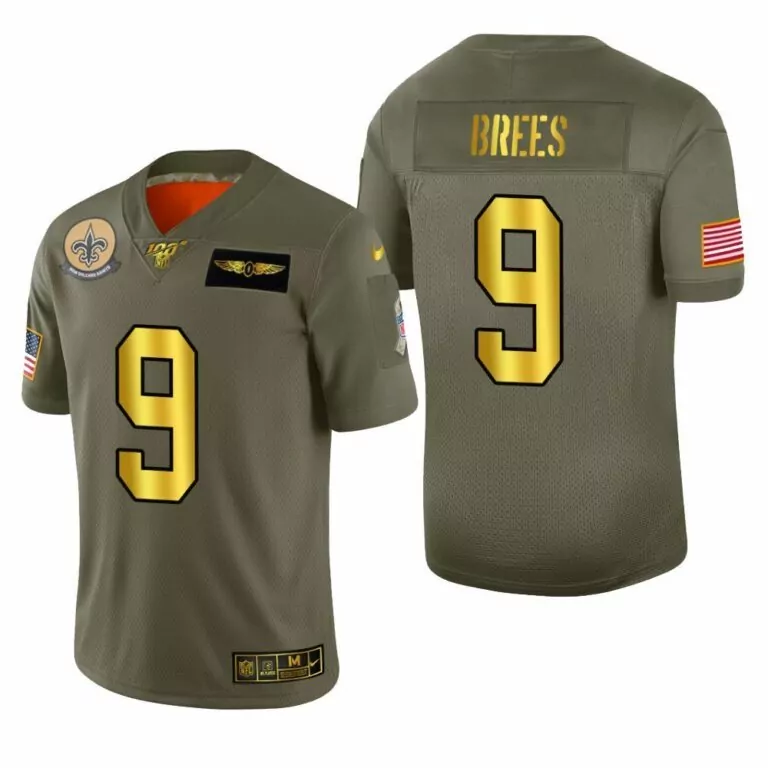 Drew Brees 9 New Orleans Saints Jersey Olive Green Salute To Service Us Flag Men