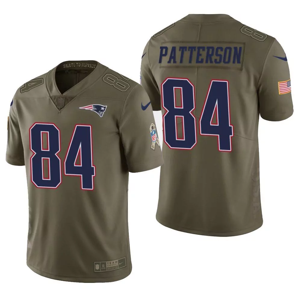 Cordarrelle Patterson 84 Jersey Olive Green Salute To Service New England Patriots American Flag Breast Cancer Awareness Ribbon