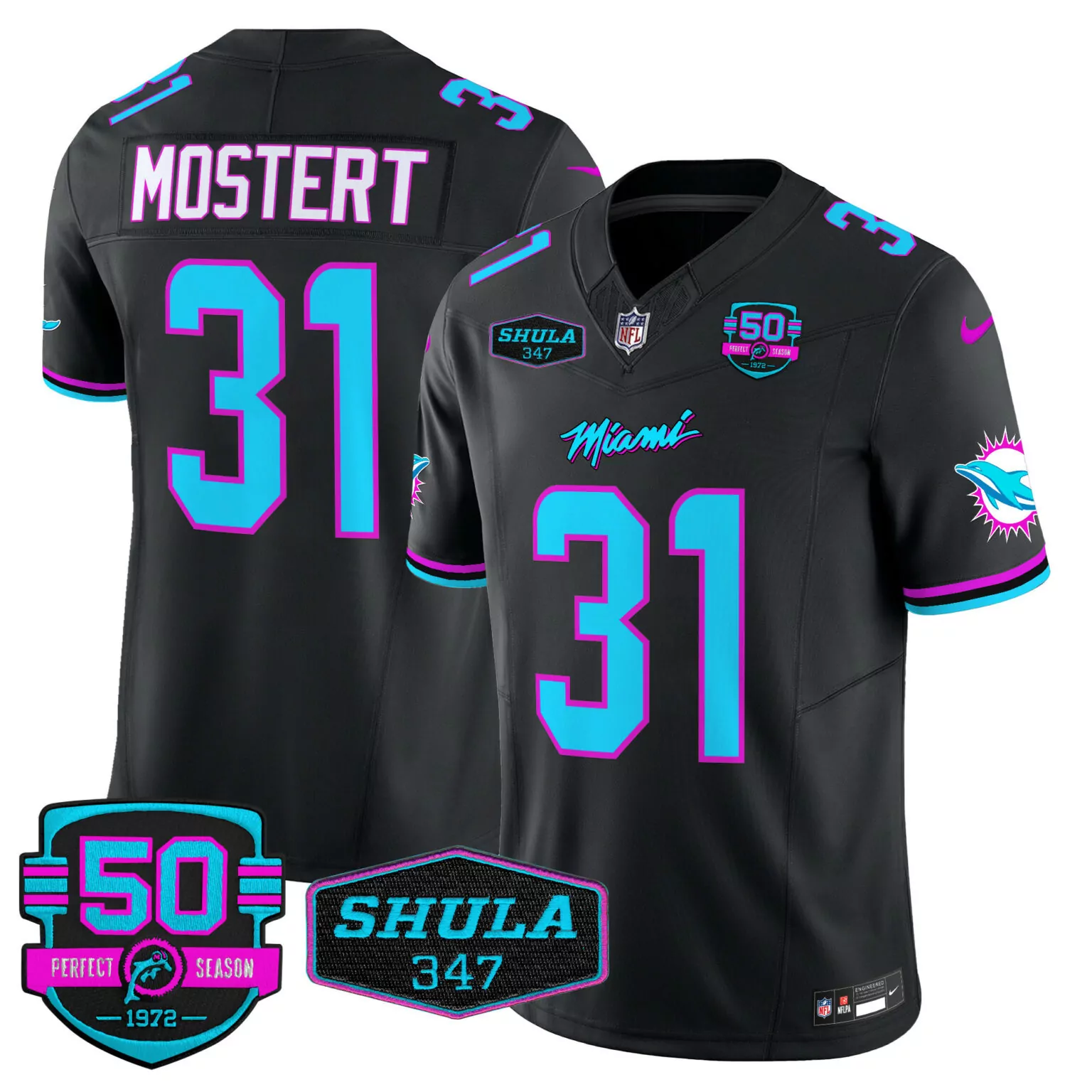 Raheem Mostert 31 Miami Dolphins Jersey Black Throwback 50th Perfect Season 1972 Shula 347