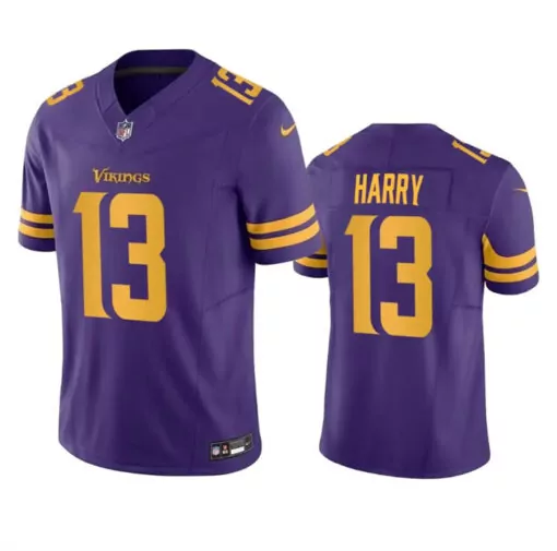 Nkeal Harry 13 Vikings Jersey Purple Men Yellow Rush Limited Stitched