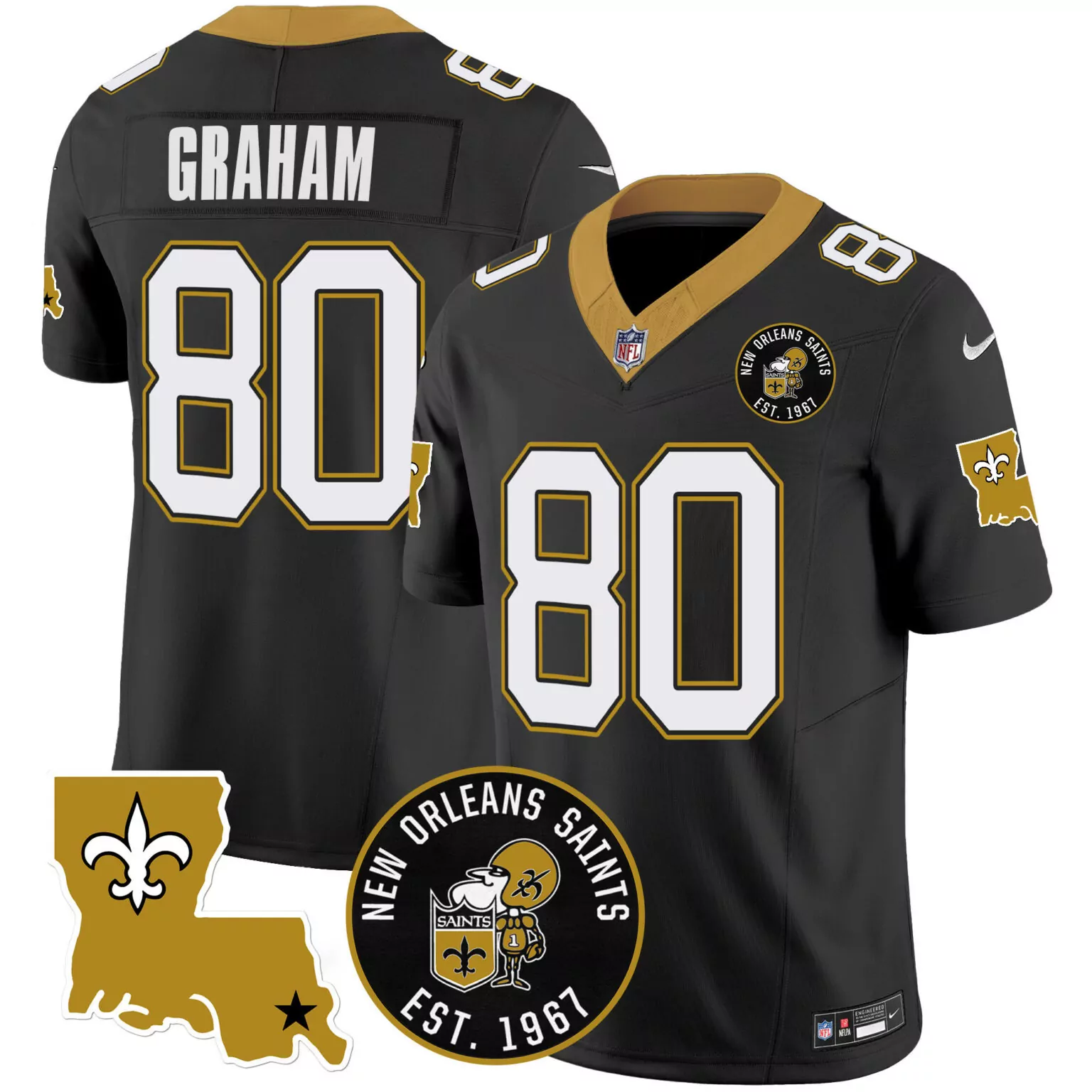 Jimmy Graham 80 Jersey Black New Orleans Saints Men Player Gold White All Stitched
