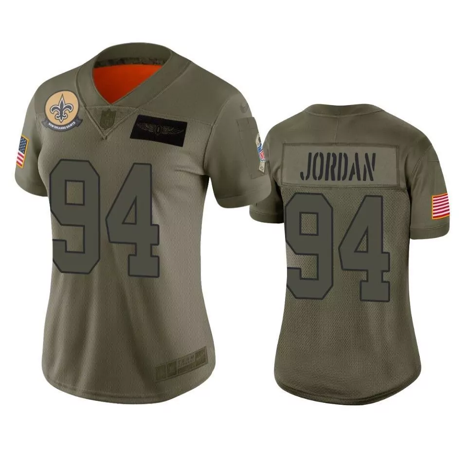 Jordan 94 New Orleans Saints Jersey Olive Green Salute To Service Us Flag Men American
