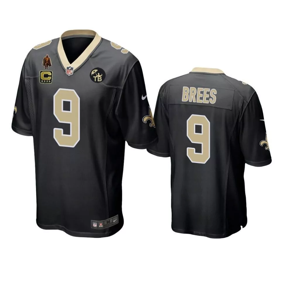 Drew Brees 9 New Orleans Saints Jersey Black Stranger Things Men NFL Gold Game