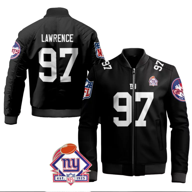 Dexter Lawrence 97 Jersey Black New York Giants Men Bomber Jacket White Blue Red