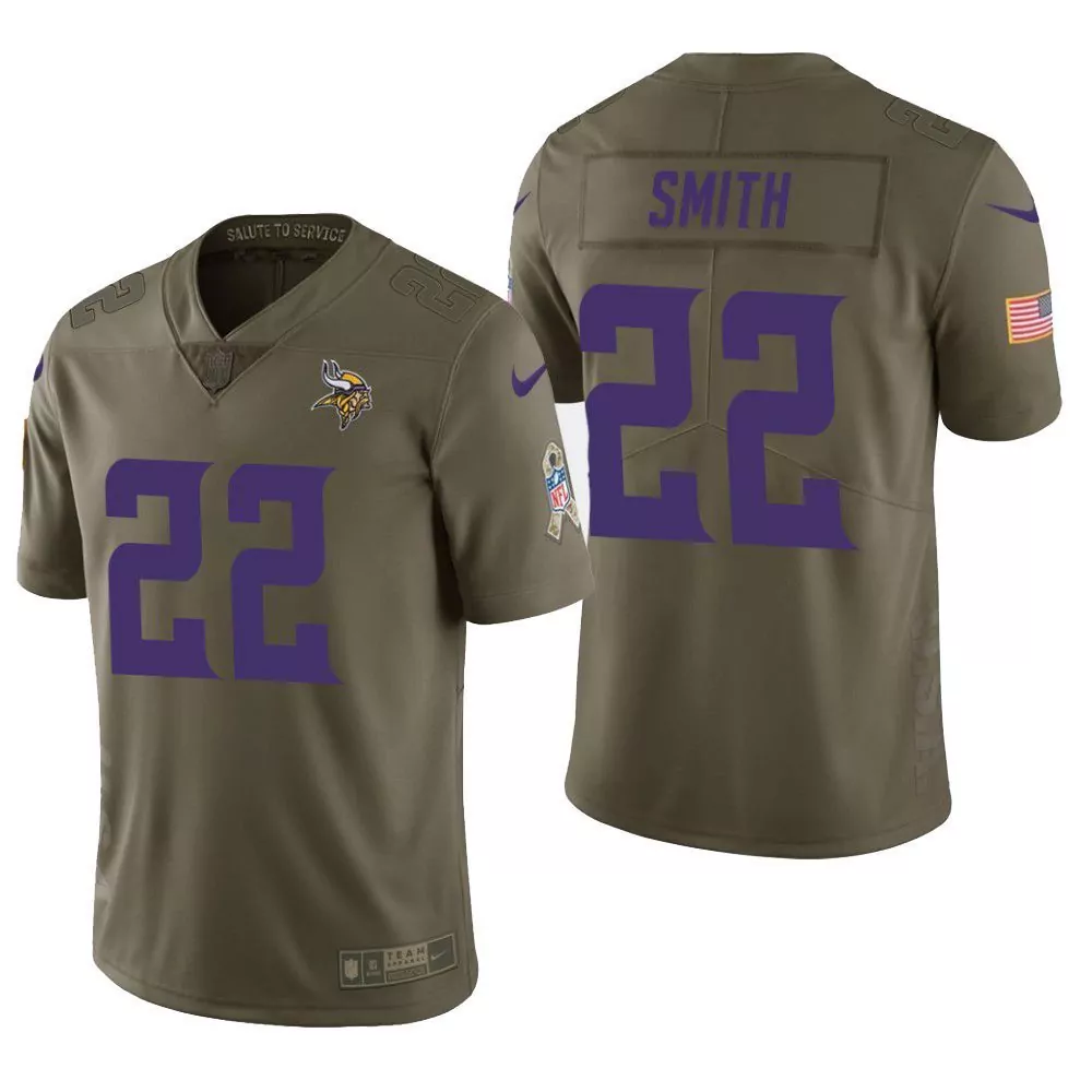 Harrison Smith 22 Jersey Olive Green Salute To Service Minnesota Vikings American Flag