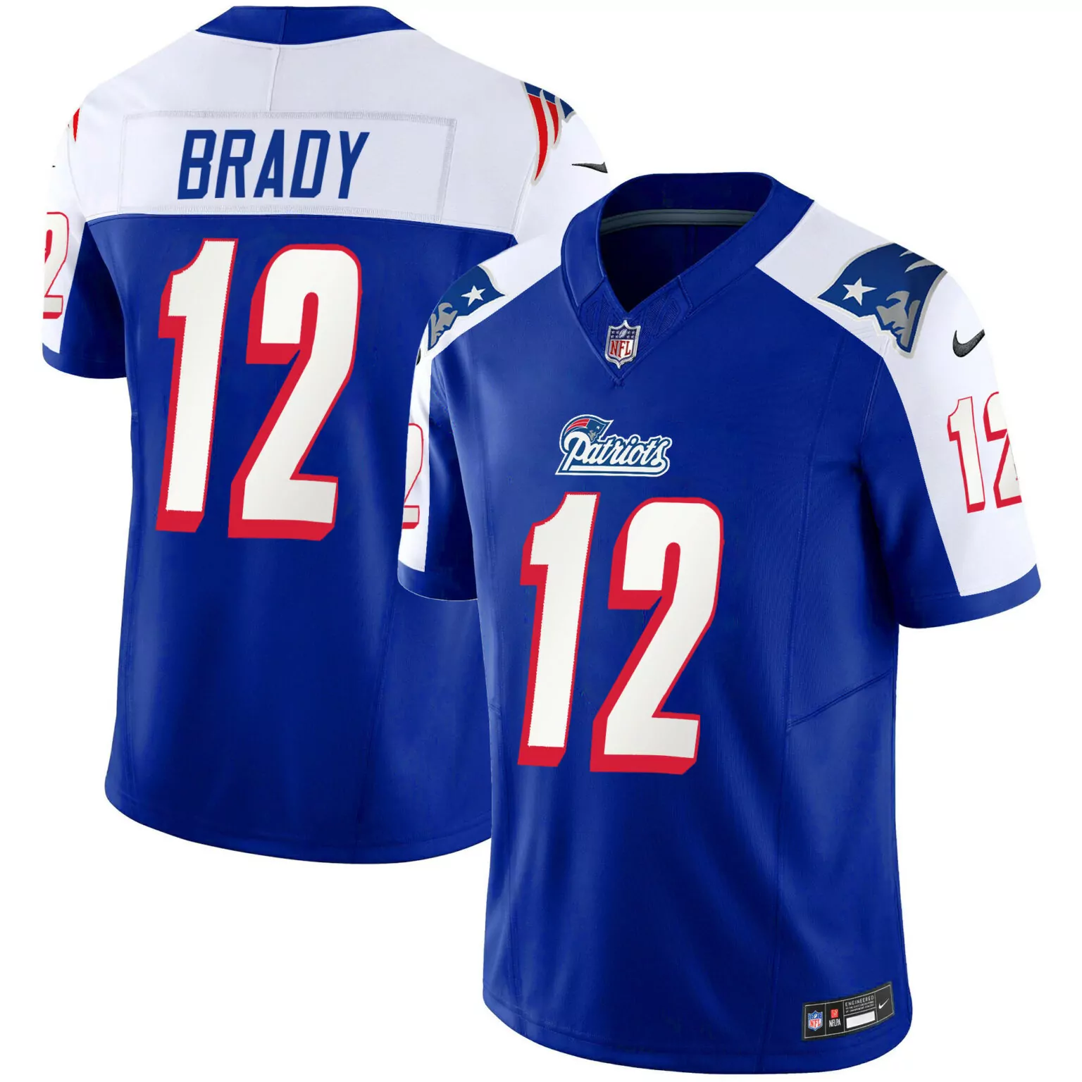 Tom Brady 12 Patriots Jersey Blue Men Replica White Red Alternate Throwback All Stitched