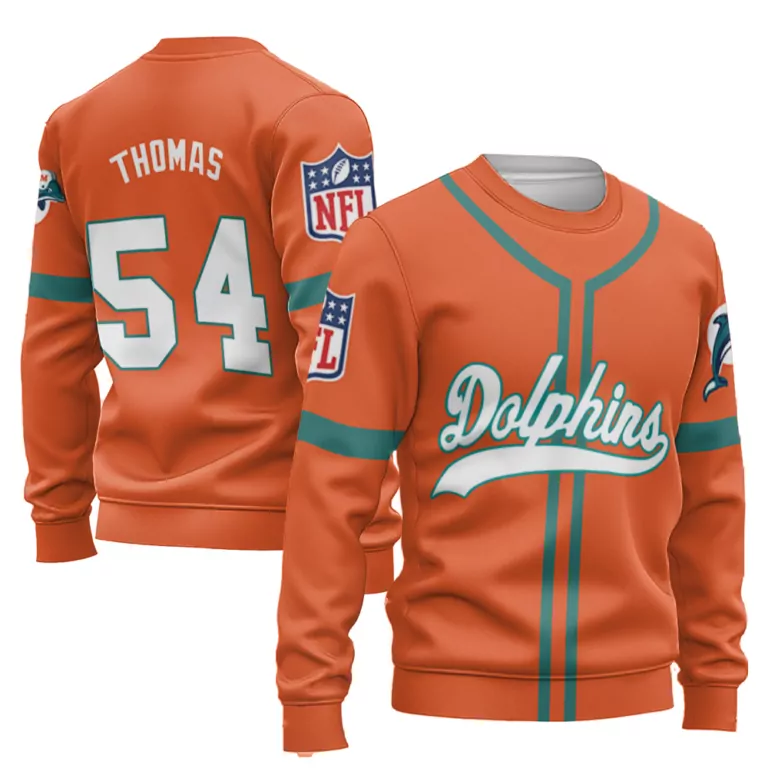 Thomas 54 Miami Dolphins Jersey Orange Men Sweatshirt Teal White Throwback