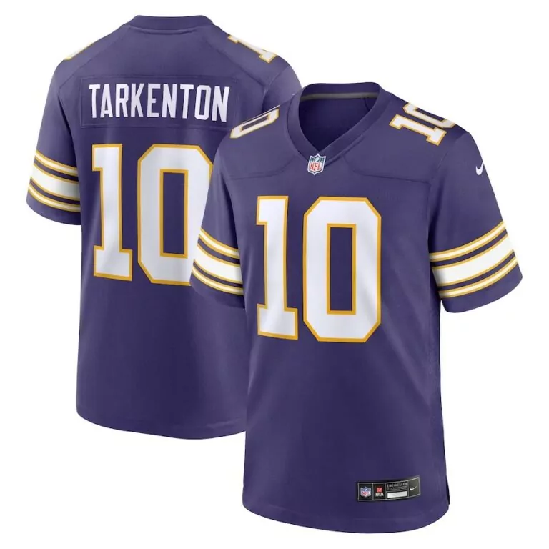 Fran Tarkenton 10 Jersey Purple Minnesota Vikings Men Gold White Classic Retired