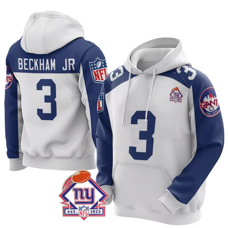 Odell Beckham 3 New York Giants Jersey Blue NFL Men Hoodie White Vapor Limited