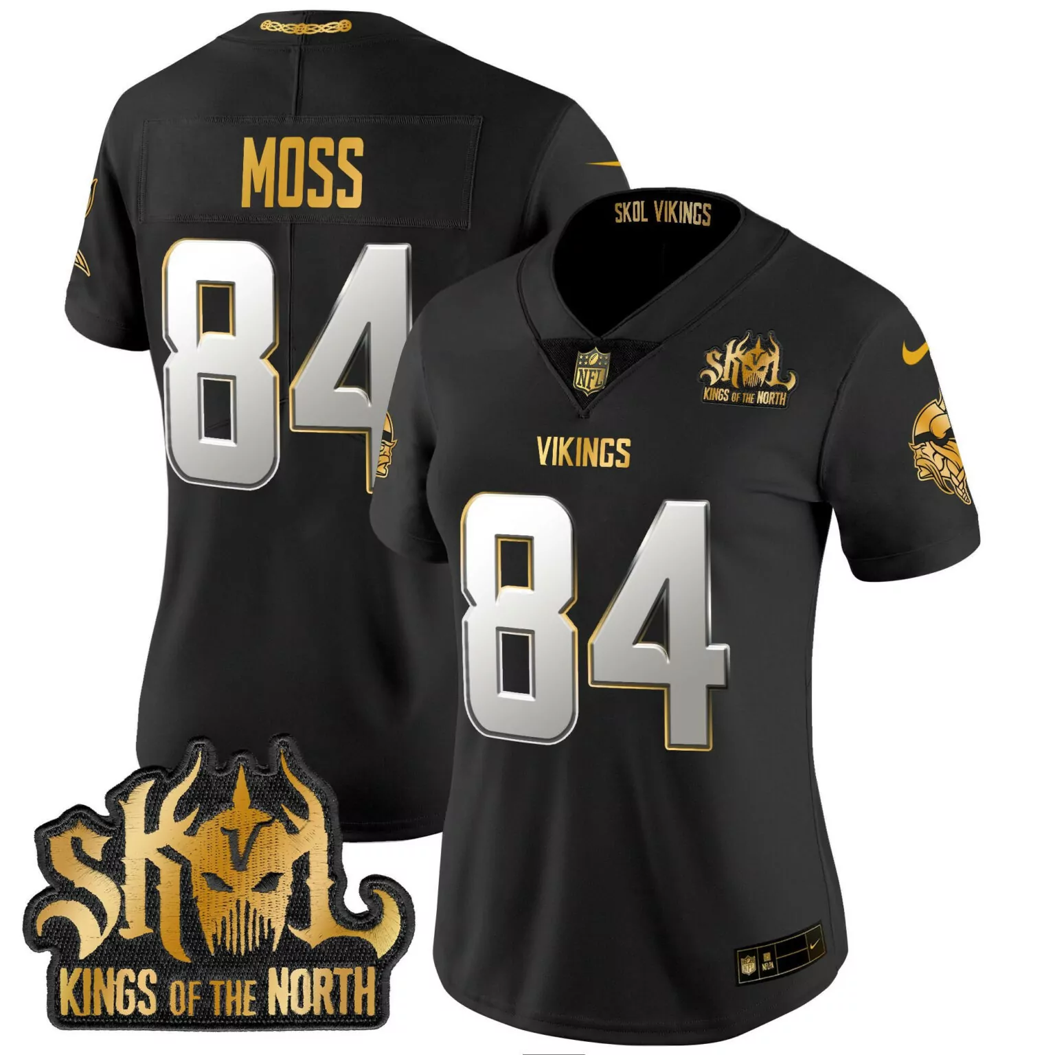 Randy Moss 84 Vikings Jersey Black Skol Kings Of The North Men Official Gold Silver