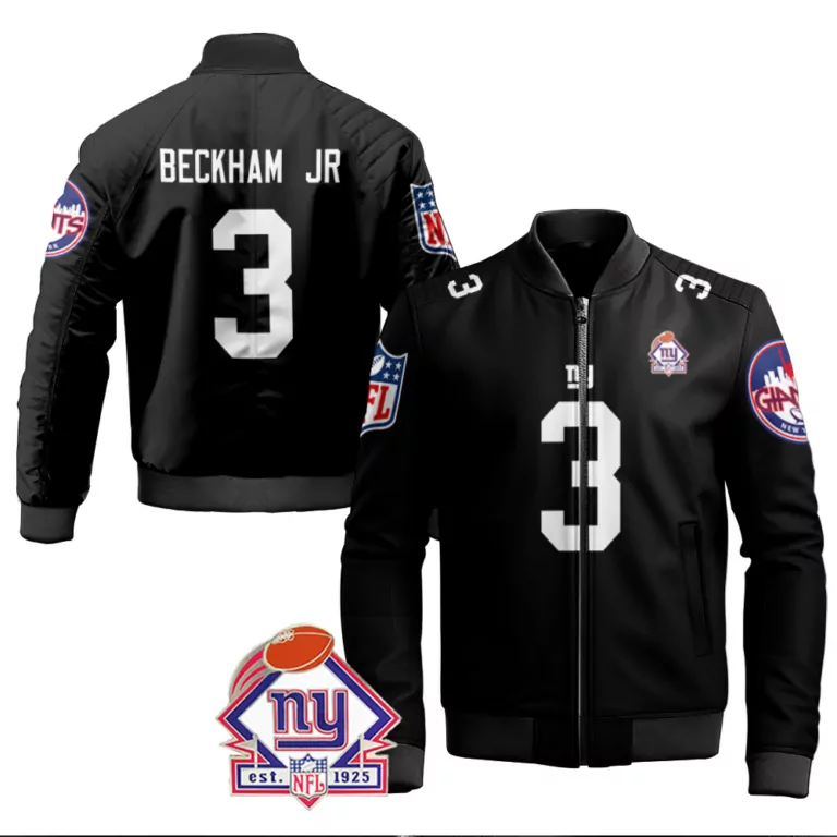 Odell Beckham 3 New York Giants Jersey Black Men Bomber Jacket White Red Blue Vapor