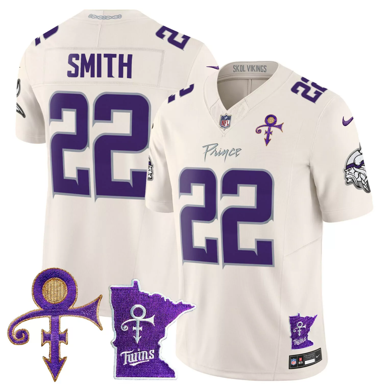 Harrison Smith 22 Jersey White Minnesota Vikings Prince Symbol Outline Twins Men