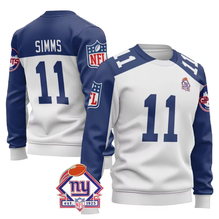 Phil Simms 11 New York Giants Jersey White Men Blue Vapor Limited