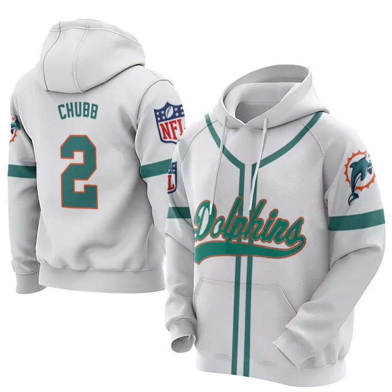 Chubb 2 Dolphins Jersey White Men Hoodie Teal Orange Throwback