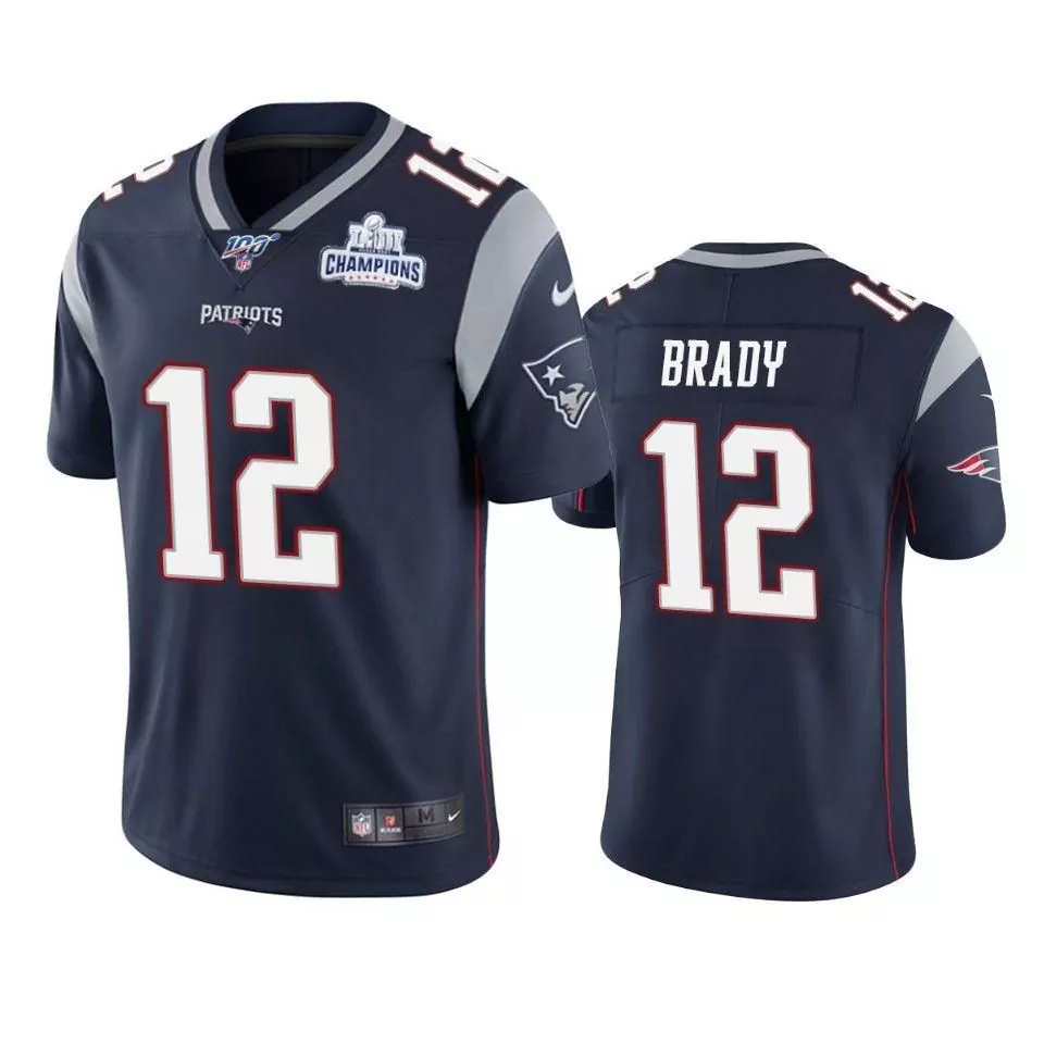 Tom Brady 12 Patriots Jersey Navy Blue Super Bowl Liii Champions Men Gray White Limited